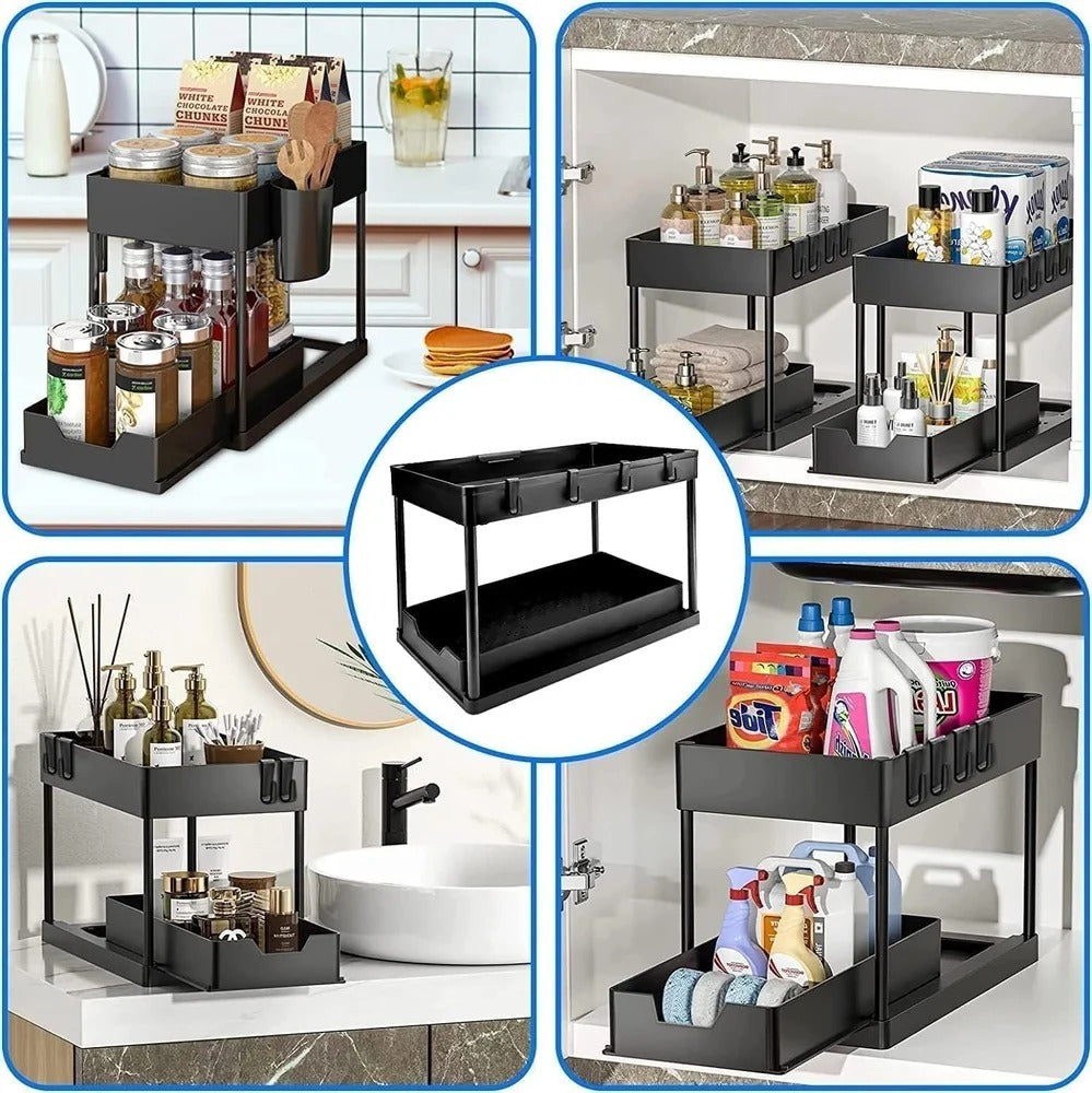 Bathroom Cabinet Organizer With Double Sliding Basket, Pull-Out Drawer Design Sink Organizer ( 2 Pcs )