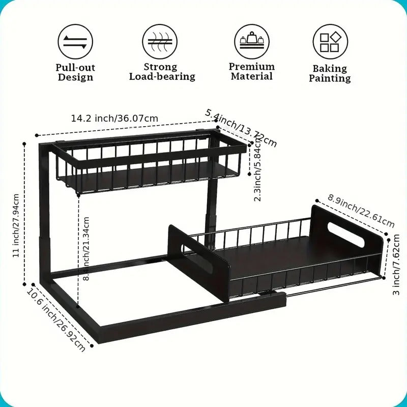 Bathroom Cabinet Organizer With Double Sliding Basket, Pull-Out Drawer Design Sink Organizer ( 2 Pcs )