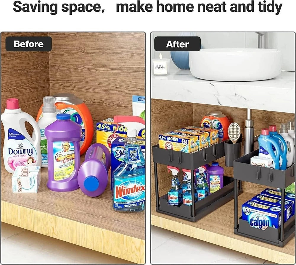 Bathroom Cabinet Organizer With Double Sliding Basket, Pull-Out Drawer Design Sink Organizer ( 2 Pcs )