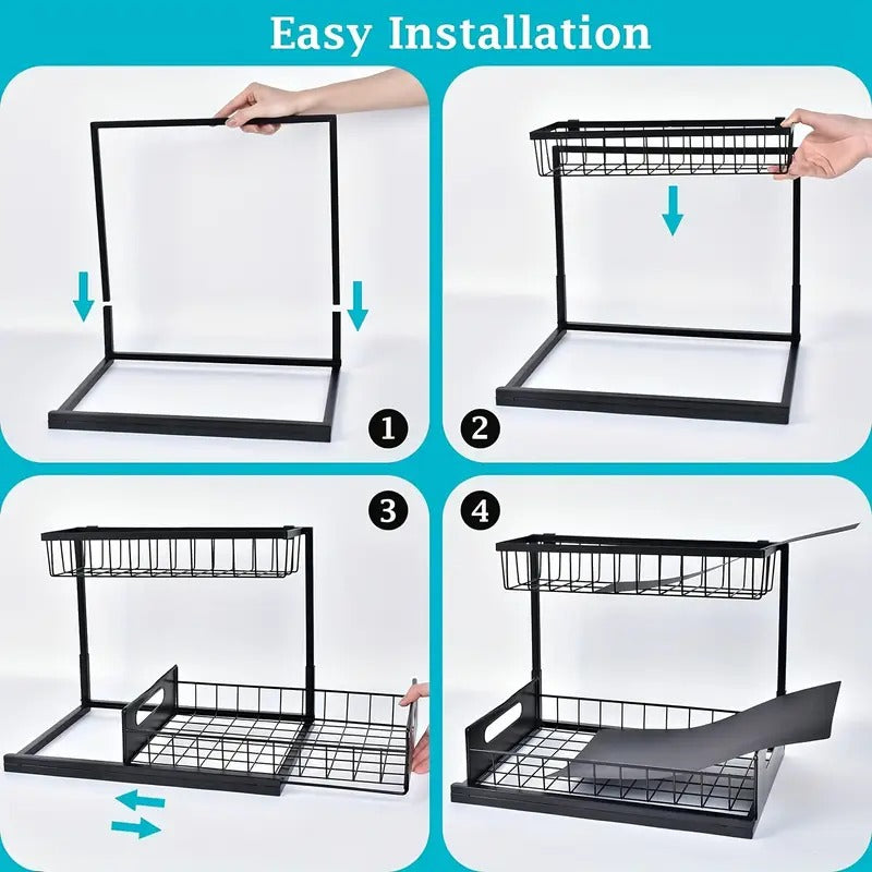 Bathroom Cabinet Organizer With Double Sliding Basket, Pull-Out Drawer Design Sink Organizer ( 2 Pcs )