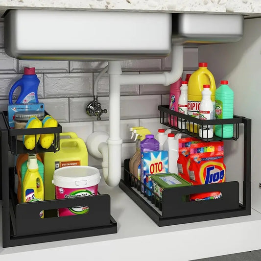 Bathroom Cabinet Organizer With Double Sliding Basket, Pull-Out Drawer Design Sink Organizer ( 2 Pcs )